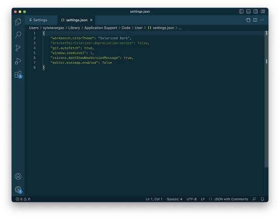 Settings view in JSON