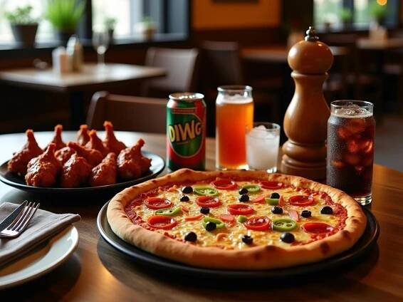 1 LARGE PIZZA + 8 WINGS + FREE 2 POP CANS