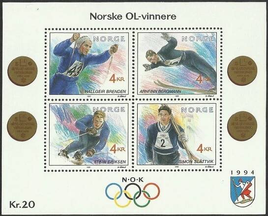 Norsko 1992 Známky aršík 17 ** sport Olympiáda olympijské hry lyžování - Známky