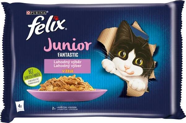Kapsička pro kočky Fantastic Junior s kuřetem a lososem v želé multipack 4x 85 g