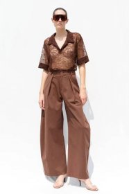 Krajkový hnědý polo top