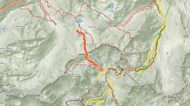 Mapa výletu k jezerům Fenêtre ve Švýcarsku