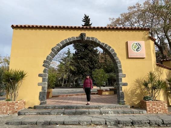 Beck at the entrance the Gole Alcantara Botanical and Geological River Park to access Gole dell'Alcantara in Sicily