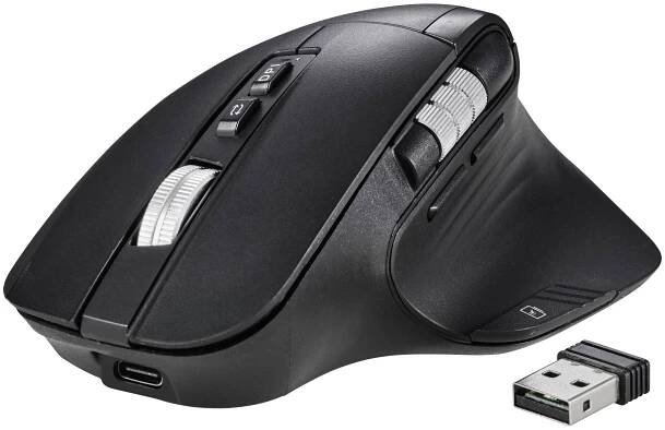 Renkforce RF-OBTM-500 optická ergonomická myš, přenos bezdrátový, 8 tlačítko, 3200 dpi, černá