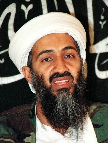 Photo of Osama bin Laden at a press conference.