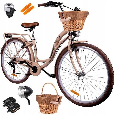 DÁMSKÉ MĚSTSKÉ KOLO 28'' DÁMA PROUTĚNÝ KOŠ SVĚTLA 6 PŘEHAZOVAČKY SHIMANO