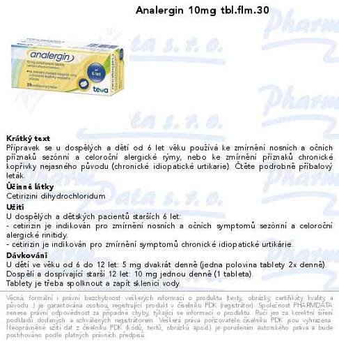 Analergin por.tbl.flm. 30x10mg | SOS lékárna online, internetová lékárna, léky