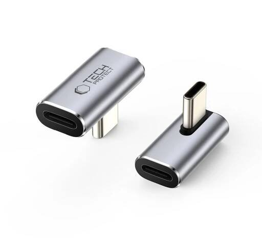 Tech-Protect UltraBoost AA03 USB-C úhlový adaptér 90° 100W 40Gbps USB4 šedý