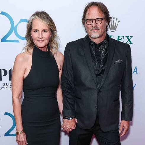 Helen Hunt and Jeffrey Nordling arrive at The Los Angeles Philharmonic's 20th Anniversary Gala Honoring Frank Gehry held at the Walt Disney Concert Hall on October 5, 2023 in Los Angeles, California, United States.