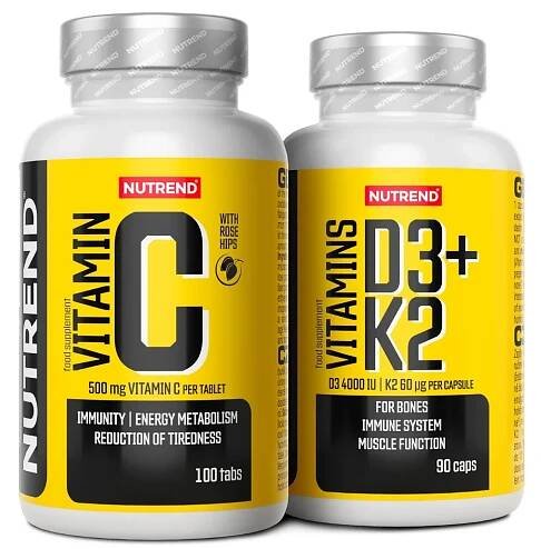 Nutrend Vitamín C se šípky 100 tablet + Vitamíns D3+K2 90 kapslí dárková sada