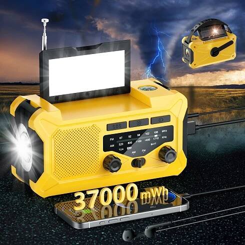 4 in1 Radio, Flashlight, Portable power bank, Solar cell emergency. 10000mAh High Quality AM/FM/ * Receiver - Hand Crank & 6h Solar Charging, 400LM