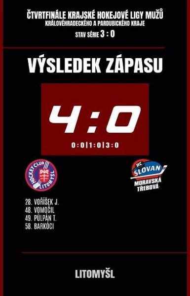 A-TÝM: Litomyšl rozhodla v poslední třetině, cesta Slovanu v letošním play off končí – HC Slovan Moravská Třebová