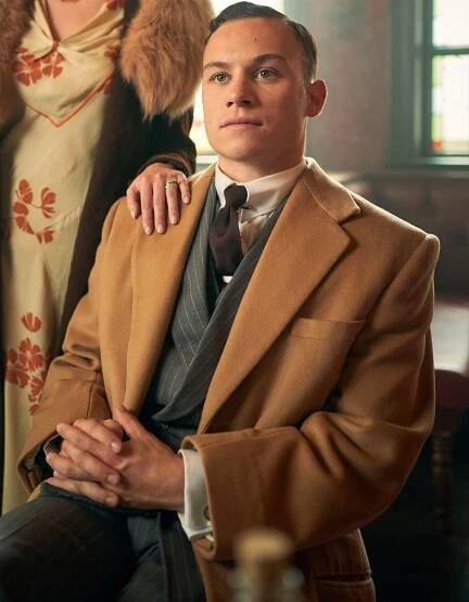 Michael Gray Vested Grey Pinstripe Suit Camel Overcoat