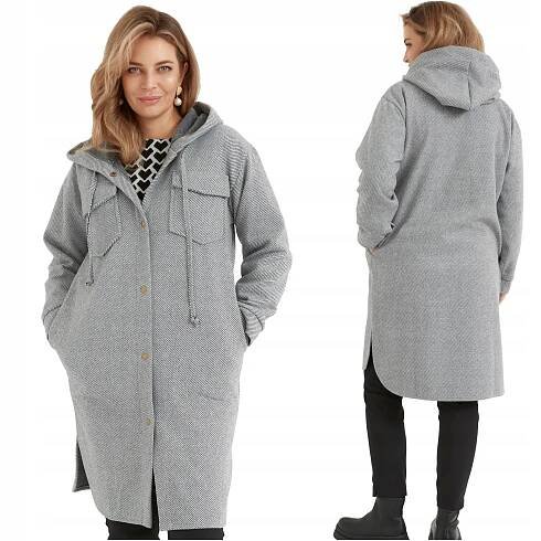 Dámský podzimní kabát S Kapucí Vlněný Plus Size Polský Výrobce