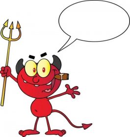 Červený ďábel drží vidlemi a kouřil doutník — Stock obrázek