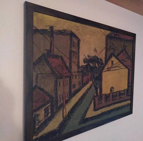 Obraz, Jaroslav Moravec, Ulice, z roku 1960, olejomalba