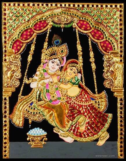 tanjore painting radha krishna