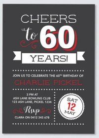 Cheers to 60 years! 60th Birthday Invitation - for any age! sixtieth ...