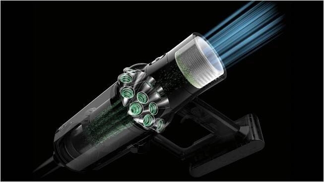 Rentgenový snímek cyklonové technologie vysavače Dyson Cyclone V10