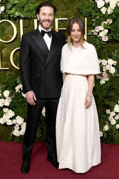 Tom Pelphrey and Kaley Cuoco attend the 82nd Annual Golden Globe Awards at The Beverly Hilton on 
