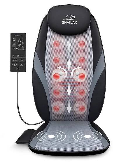 SHIATSU MASÁŽNÍ PŘÍSTROJ NA ZÁDA S OHŘEVEM PODLOŽKA NA ŽIDLI DO DOMÁCNOSTI KANCELÁŘE