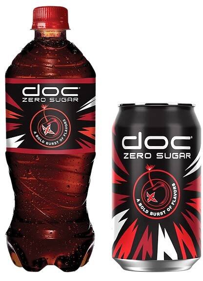 A doc zero 20oz. bottle next to a doc zero 12oz. can.