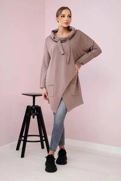 Oversize tunika v zavinovacím stylu model 0017 barva mocca