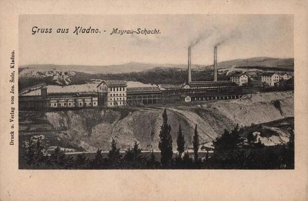 Pohlednice Důl Mayrau Vinařice Kladno, cca 1900