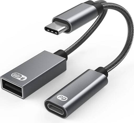 INF USB-C samec na USB samice + USB-C PD nabíjecí zásuvka a OTG adaptér USB 2.0