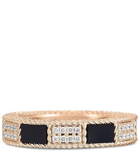 18K ROSE GOLD ART DECO MOSAIC ALTERNATING BLACK JADE & DIAMOND RING