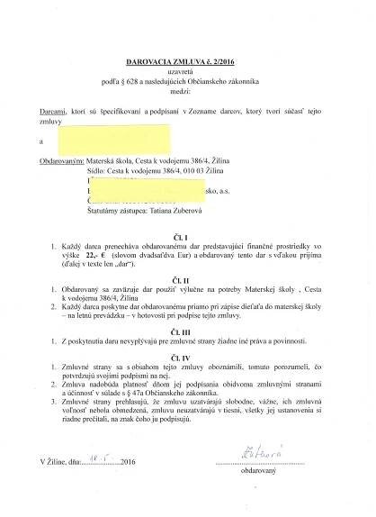 Zmluvy MŠ : Materská škola, Cesta k vodojemu 386/4, 010 03 Žilina