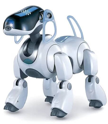 White, hi-tech robotic dog with a black face