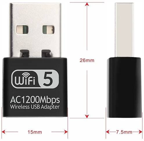 Bezdrátový LAN USB PC WiFi adaptér síť 802.11AC 1200Mbps dvoupásmový 2.4G / 5G