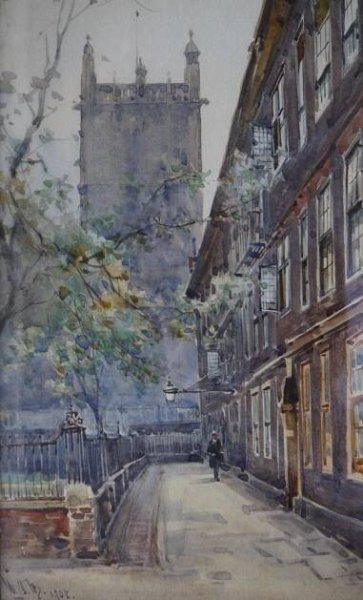 William Alastair Macdonald (1861-1946) City Church, watercolour , signed and inscribed 10ins x 5ins at The Dolby Gallery Northamptonshire