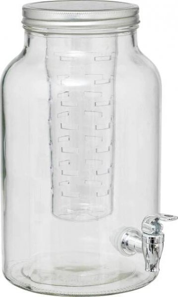 Skleněný dávkovač nápojů s kohoutkem a vložkou na ovoce FUZY, 6 l