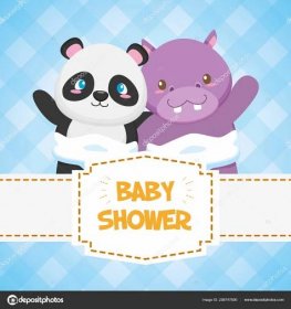 Stáhnout - Hroch a Panda dětský sprchovací karta vektor — Ilustrace