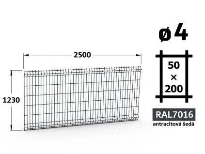 plotový panel 4mm pletivo 50x200 pluto light brico apollo výška 123 délka 250 antracitově šedá ral 7016 46 šrot