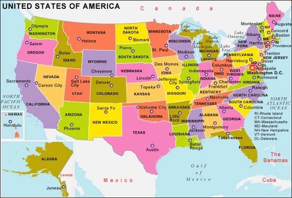 US States and Capitals map
