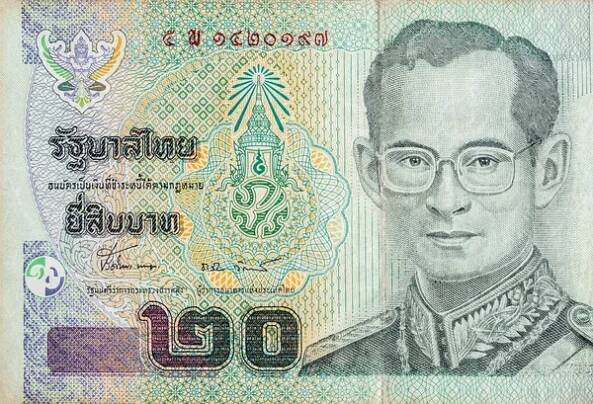 Král Bhumibol Adulyadej na 20 Baht Thajsko peníze zákona zblízka — Stock obrázek