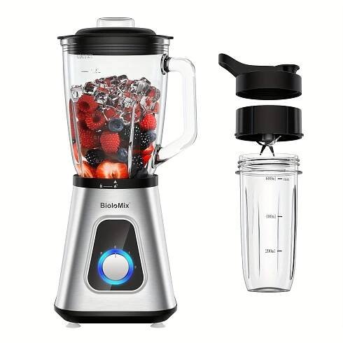   1300w eis smoothie blender mit 1.5l glasbehälter, 600ml kunststoffflasche, deckel und messern für gefrorene   und soßen, quadratischer  , europäischer standardstecker, 220v-240v, keine batterie, 22000 u/min motorleistung