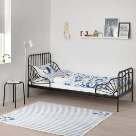 MINNEN Ext bed frame with slatted bed base - black 80x200 cm