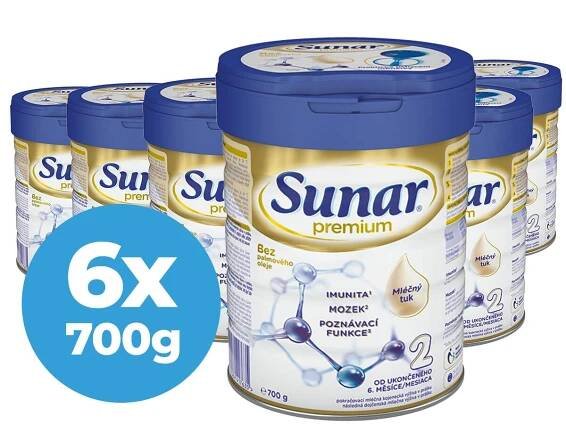 Sunar Premium 2 pokračovací mléko 6x700 g