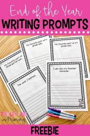 5 writing prompts papers on a table
