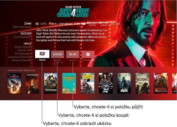 Obrazovka s informacemi o filmu