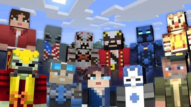 Ukázka skinů pro Minecraft. Ve hře jich jsou k dispozici tisíce.