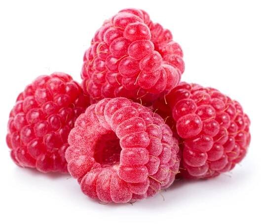 Raspberries on white background