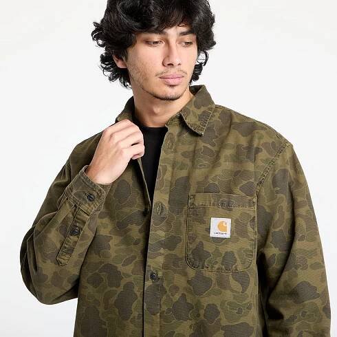 Košile Carhartt WIP Long Sleeve Duck Shirt UNISEX Camo Duck/ Green/ Office Green Garment Dyed XS