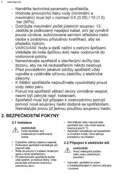 Návod k použití AEG FFB52917ZW - Zbozi.cz