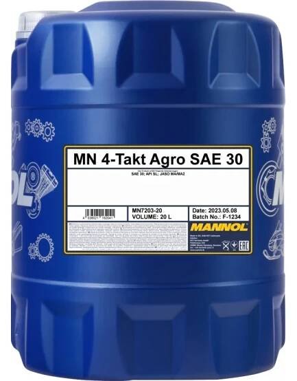 Motorový olej Mannol 4-Takt Agro SAE 30 7203 - 20l (Vysoce kvalitní minerální motorový olej pro moderní malé čtyřtaktní motory zahradní techniky)