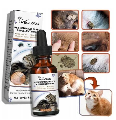 Kapky na odčervování pro kočky a psy na vši, klíšťata a blechy 30 ml